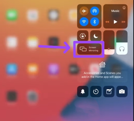 control center of Mac to open screen mirroring option 