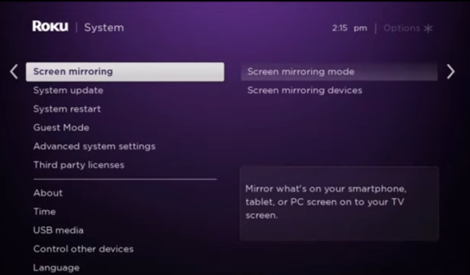 screen mirroring option on roku tv