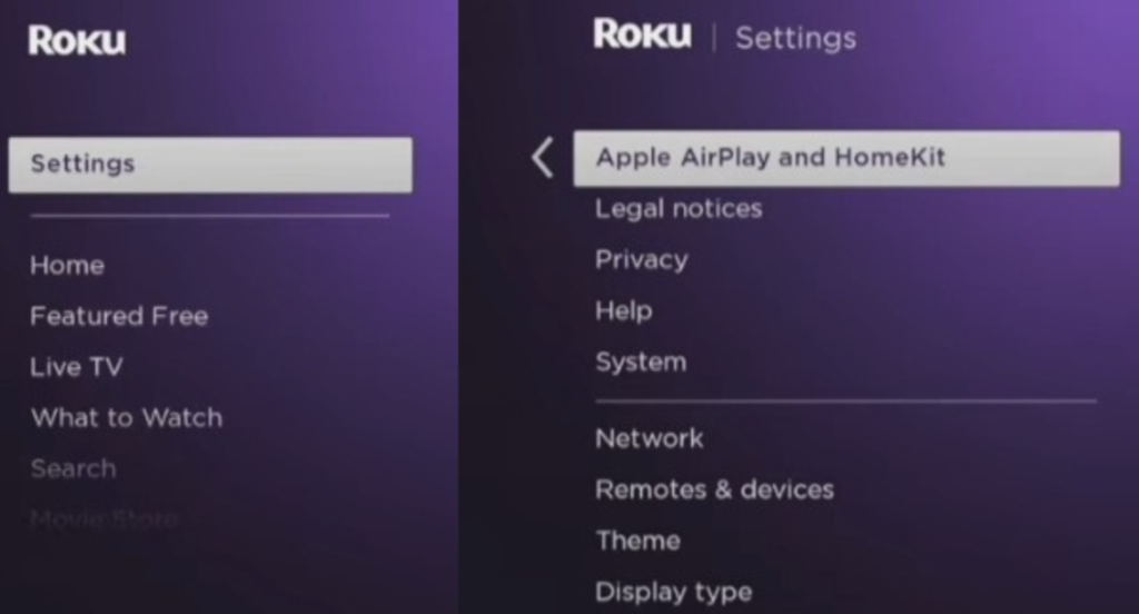 Settings to airplay mode on Roku tv 