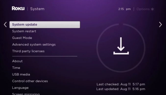 System update to get apollo group tv on Roku 