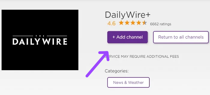 add daily wire channel on Roku tv from channel store 