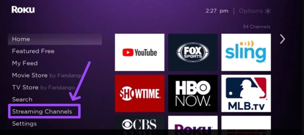 choose streaming channel option on Roku