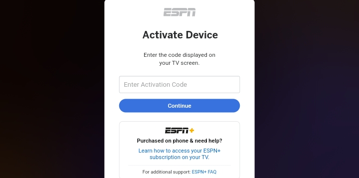 enter activate code of ESPN plus subscription 