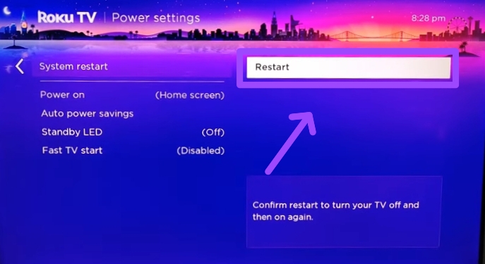 restart option to fix Redbox not working on Roku tv