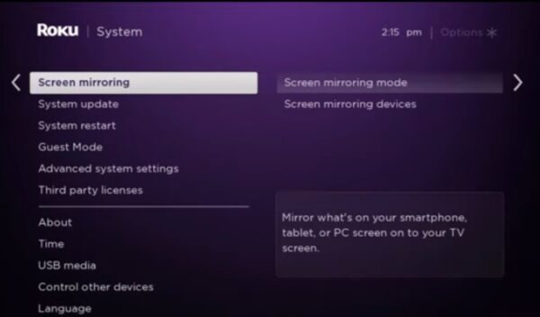 screen mirroring option on roku device to watch dofu sports 