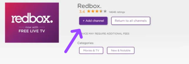 select Add Channel on Roku tv to stream Redbox