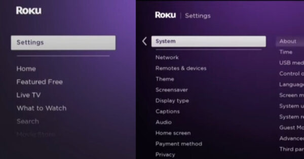 system option on roku tv or Roku device settings 