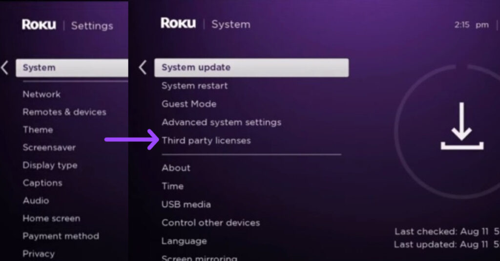 update Roku system 