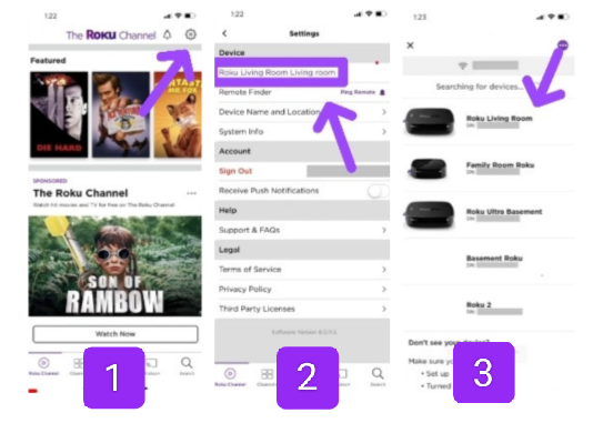 Find Roku IP Address by serial number using the Roku App  