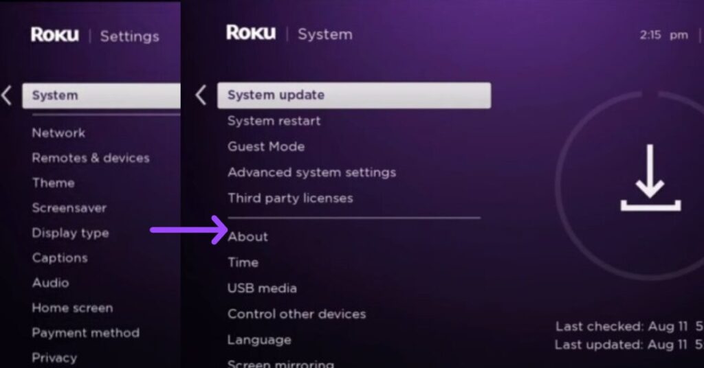 system update on Roku device to get NFL app 
