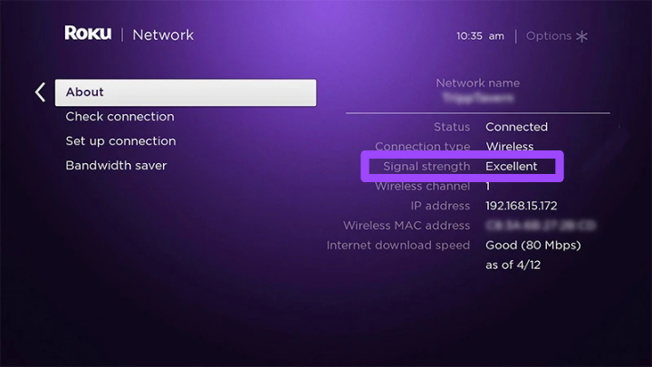 check WiFi network strength to fix Roku TV black screen when playing video