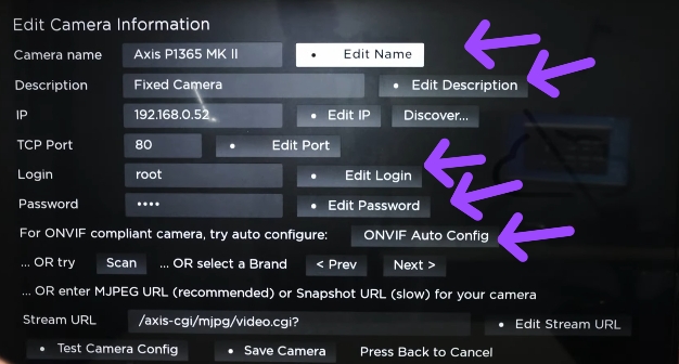 fill up the security Camera information on Roku 