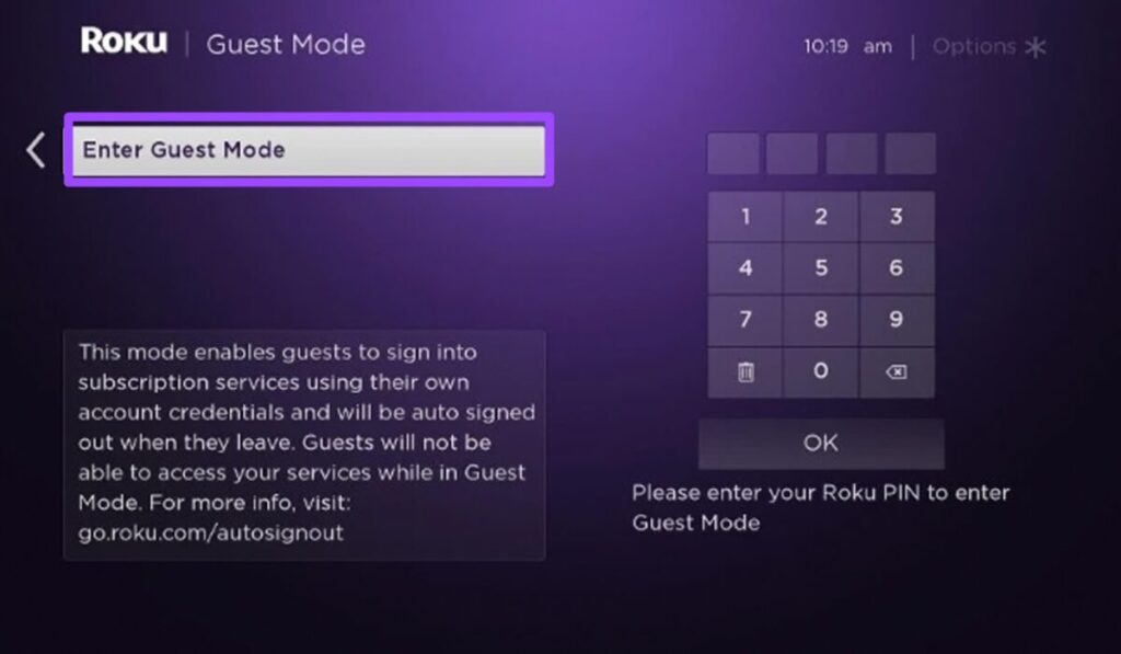 setup guest mode to change account on Roku 