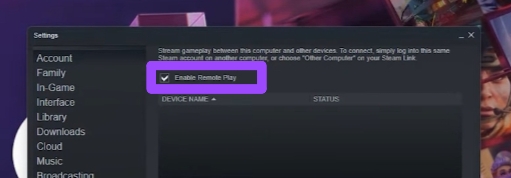 tick on Enable Remote Play on the steam 
