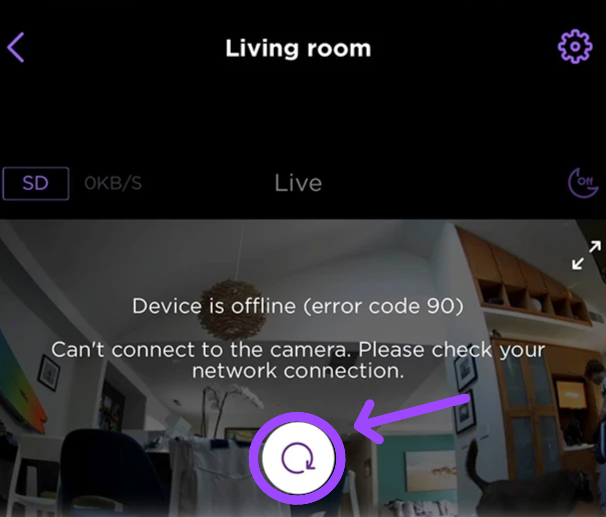 Device is offline (error code 90) message on Roku smart home app 