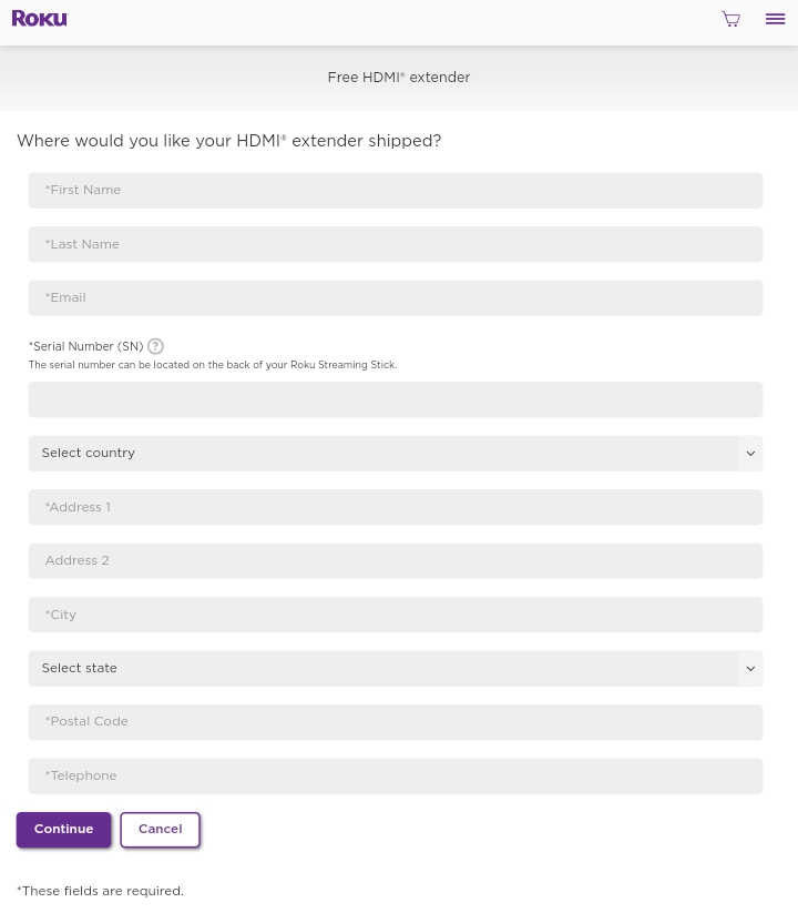 fill the form to get free Roku HDMI extender