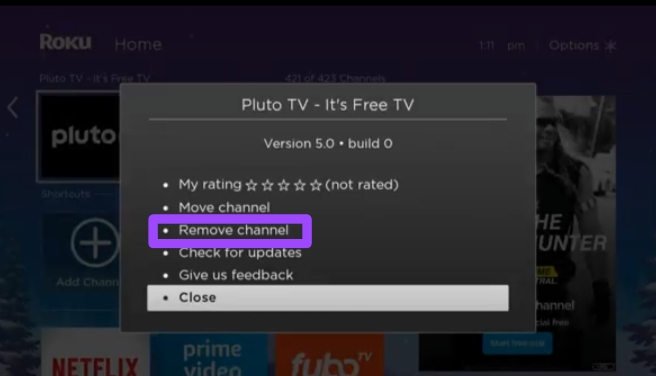 Remove or uninstall Pluto TV app on Roku device 