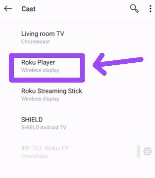 Select Roku device on Android 