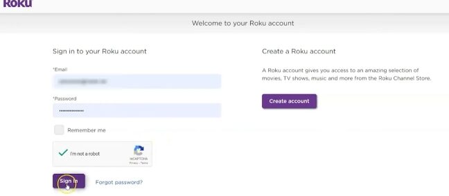 sign in Roku account to set pin