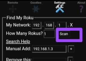 select Scan option to find Roku IP address without remote 