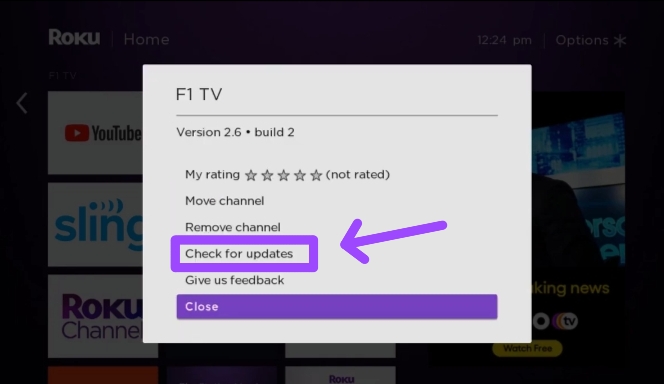 update F1 TV on Roku tv to fix F1 TV not working on Roku device 